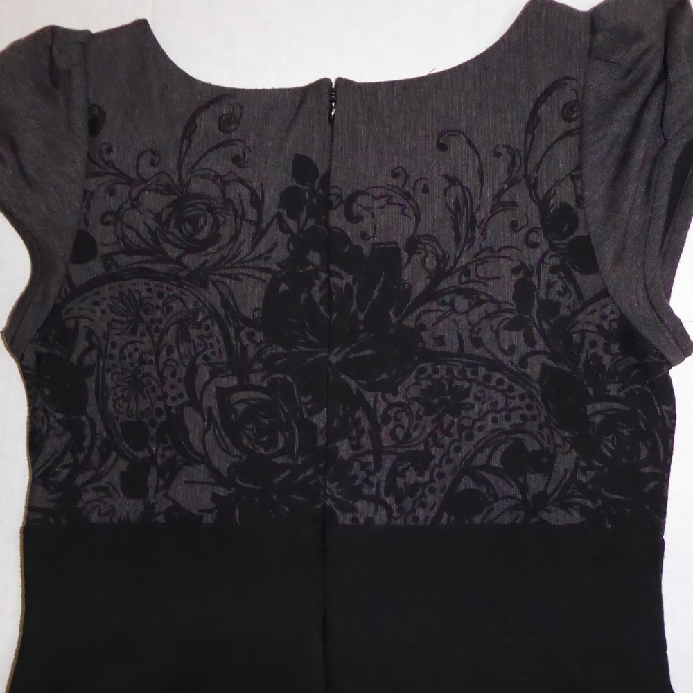 SUZE CHIN DRESS FOR MAGGY BOUTIQUE BLACK/GRAY S/S FLORAL KNEE LENGTH PARTY 10 M - Picture 5 of 8